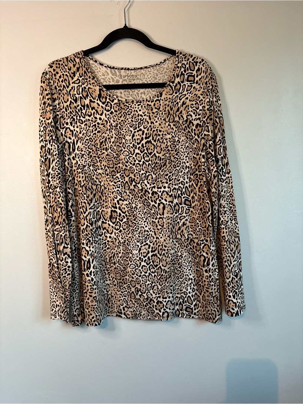 Chico's Long Sleeve Leopard Print Top - Beige Black